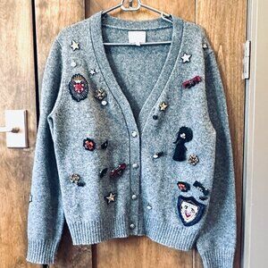 CINQ A SEPT WOOL EMBELLISHED CARDIGAN MEDIUM